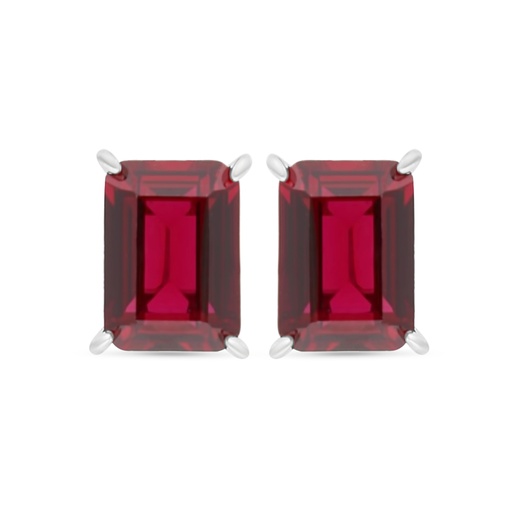 [EAR01RUB00WCZC485] Sterling Silver 925 Earring Rhodium Plated Embedded With Ruby Corundum And White Zircon