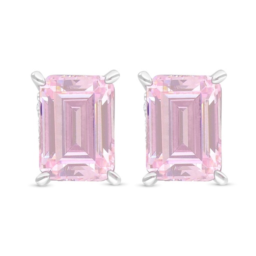 [EAR01PIK00WCZC485] Sterling Silver 925 Earring Rhodium Plated Embedded With pink Zircon And White Zircon