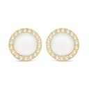 Sterling Silver 925 Earring Golden Plated Embedded With White Shell Pearl And White CZ