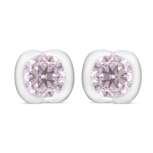 [EAR01PIK00000C487] Sterling Silver 925 Earring Rhodium Plated Embedded With Pink Zircon 
