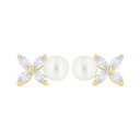 Sterling Silver 925 Earring Golden Plated Embedded With White Shell Pearl And White Zircon