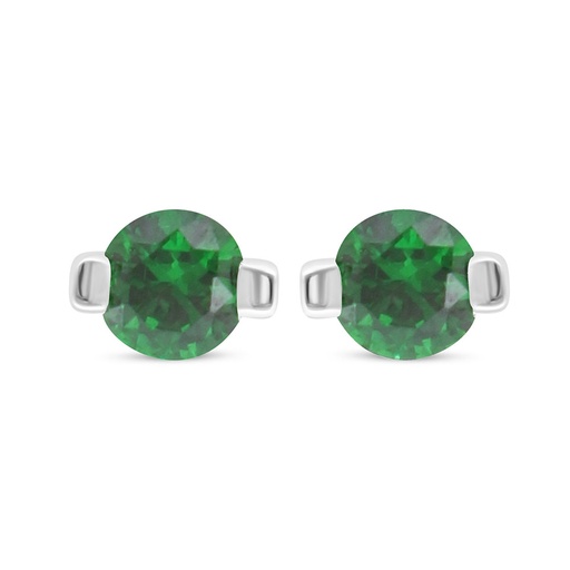 [EAR01EMR00000C491] Sterling Silver 925 Earring Rhodium Plated Embedded With Emerald Zircon 