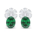 Sterling Silver 925 Earring Rhodium Plated Embedded With Emerald Zircon And White Zircon