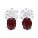 Sterling Silver 925 Earring Rhodium Plated Embedded With Ruby Corundum And White Zircon