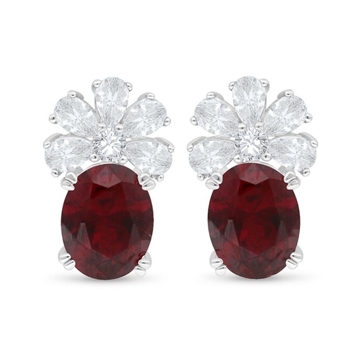 [EAR01RUB00WCZC495] Sterling Silver 925 Earring Rhodium Plated Embedded With Ruby Corundum And White Zircon