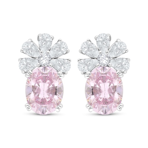 [EAR01PIK00WCZC495] Sterling Silver 925 Earring Rhodium Plated Embedded With pink Zircon And White Zircon