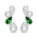 Sterling Silver 925 Earring Rhodium Plated Embedded With Emerald Zircon And White Zircon