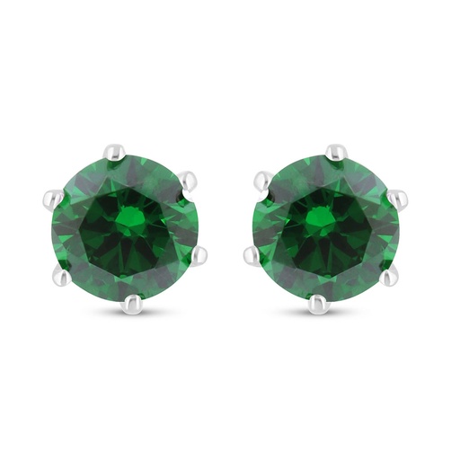 [EAR01EMR00000C497] Sterling Silver 925 Earring Rhodium Plated Embedded With Emerald Zircon 