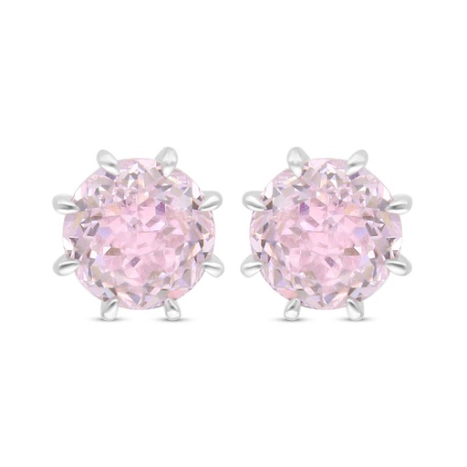 [EAR01PIK00000C499] Sterling Silver 925 Earring Rhodium Plated Embedded With Pink Zircon 