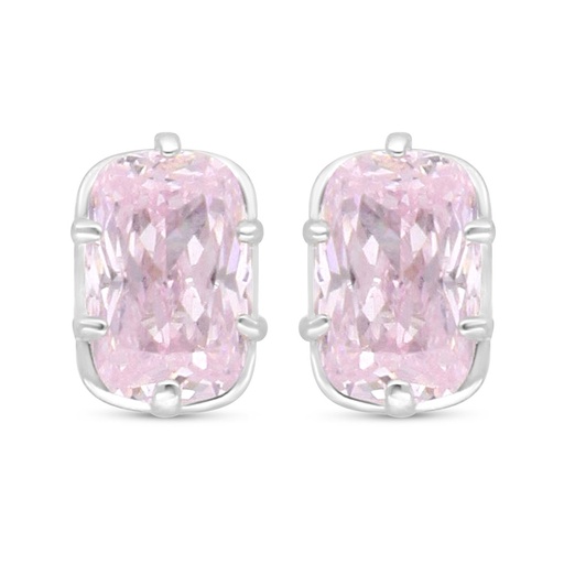 [EAR01PIK00000C500] Sterling Silver 925 Earring Rhodium Plated Embedded With pink Zircon 