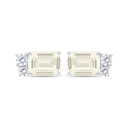 Sterling Silver 925 Earring Rhodium Plated Embedded With Yellow Diamond And White Zircon