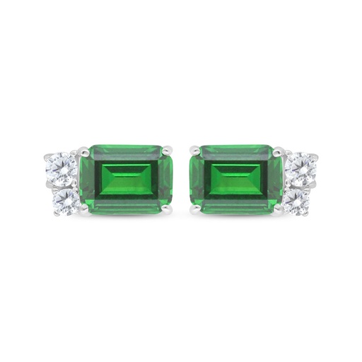 [EAR01EMR00WCZC501] Sterling Silver 925 Earring Rhodium Plated Embedded With Emerald Zircon And White Zircon