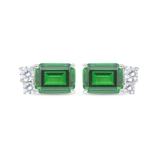 [EAR01EMR00WCZC501] Sterling Silver 925 Earring Rhodium Plated Embedded With Emerald Zircon And White Zircon