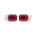 Sterling Silver 925 Earring Rhodium Plated Embedded With Ruby Corundum And White Zircon