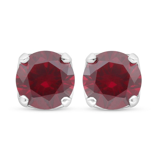 [EAR01RUB00000C502] Sterling Silver 925 Earring Rhodium Plated Embedded With Ruby Corundum 