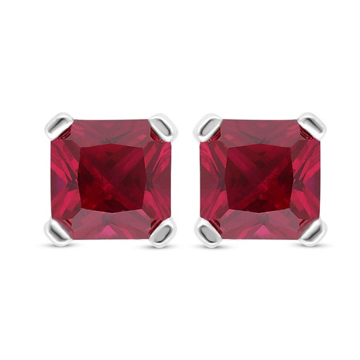 [EAR01RUB00000C503] Sterling Silver 925 Earring Rhodium Plated Embedded With Ruby Corundum 