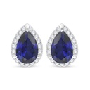 Sterling Silver 925 Earring Rhodium Plated Embedded With Sapphire Corundum And White Zircon