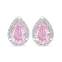 Sterling Silver 925 Earring Rhodium Plated Embedded With pink Zircon And White Zircon