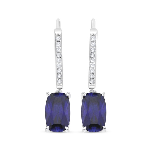 [EAR01SAP00WCZC506] Sterling Silver 925 Earring Rhodium Plated Embedded With Sapphire Corundum And White Zircon