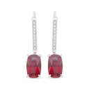 Sterling Silver 925 Earring Rhodium Plated Embedded With Ruby Corundum And White Zircon