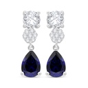 Sterling Silver 925 Earring Rhodium Plated Embedded With Sapphire Corundum And White Zircon