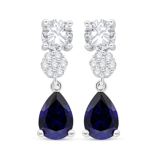 [EAR01SAP00WCZC508] Sterling Silver 925 Earring Rhodium Plated Embedded With Sapphire Corundum And White Zircon