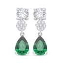 Sterling Silver 925 Earring Rhodium Plated Embedded With Emerald Zircon And White Zircon