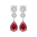 Sterling Silver 925 Earring Rhodium Plated Embedded With Ruby Corundum And White Zircon