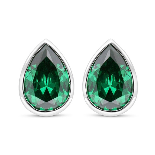 [EAR01EMR00000C510] Sterling Silver 925 Earring Rhodium Plated Embedded With Emerald Zircon 