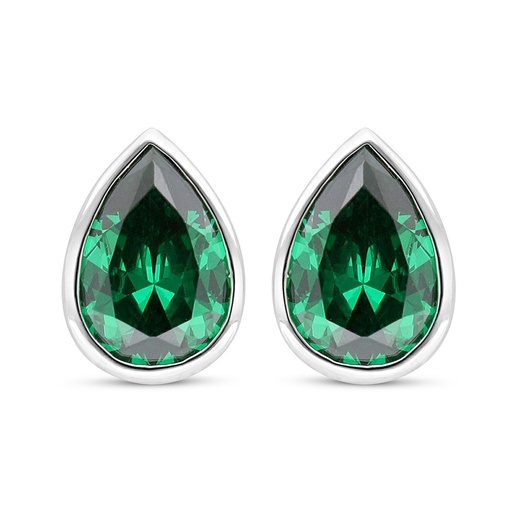 [EAR01EMR00000C510] Sterling Silver 925 Earring Rhodium Plated Embedded With Emerald Zircon 