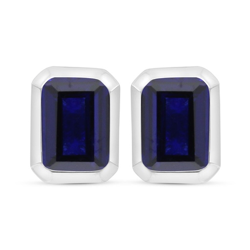 [EAR01SAP00000C511] Sterling Silver 925 Earring Rhodium Plated Embedded With Sapphire Corundum 