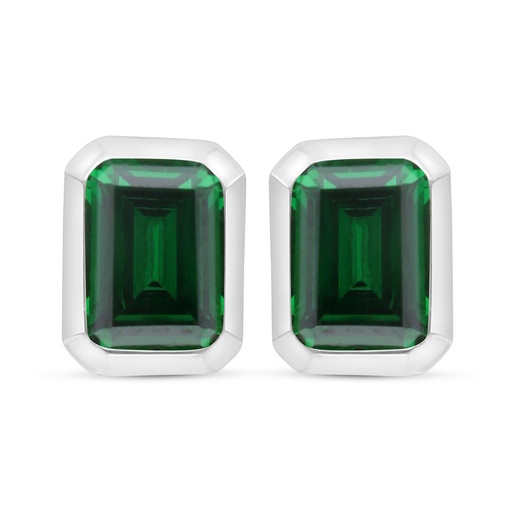 [EAR01EMR00000C511] Sterling Silver 925 Earring Rhodium Plated Embedded With Emerald Zircon 