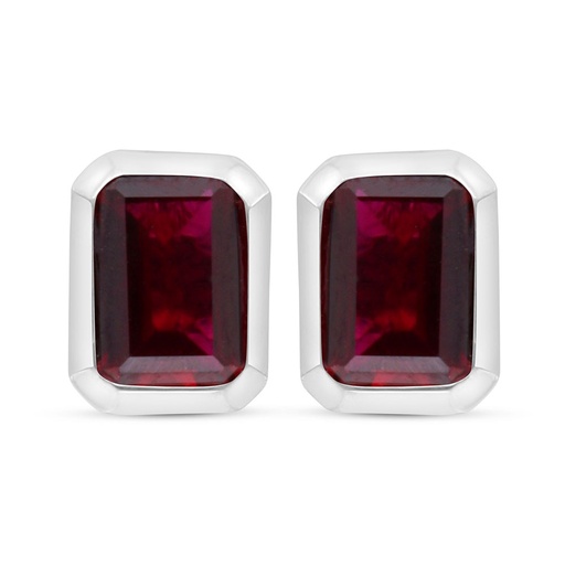 [EAR01RUB00000C511] Sterling Silver 925 Earring Rhodium Plated Embedded With Ruby Corundum 