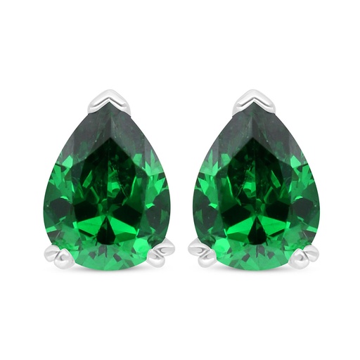 [EAR01EMR00000C512] Sterling Silver 925 Earring Rhodium Plated Embedded With Emerald Zircon 