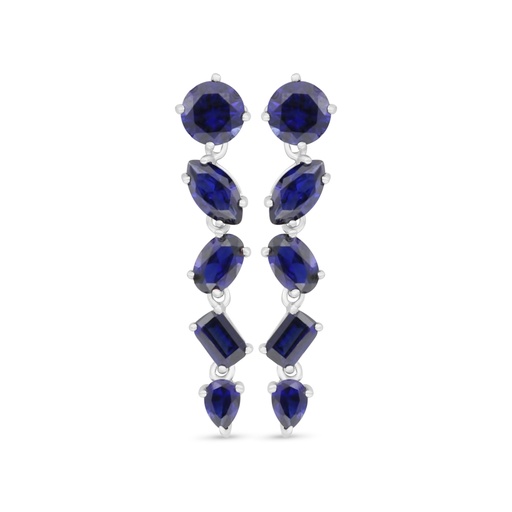 [EAR01SAP00WCZC513] Sterling Silver 925 Earring Rhodium Plated Embedded With Sapphire Corundum And White Zircon