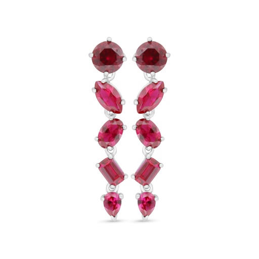 [EAR01RUB00WCZC513] Sterling Silver 925 Earring Rhodium Plated Embedded With Ruby Corundum And White Zircon