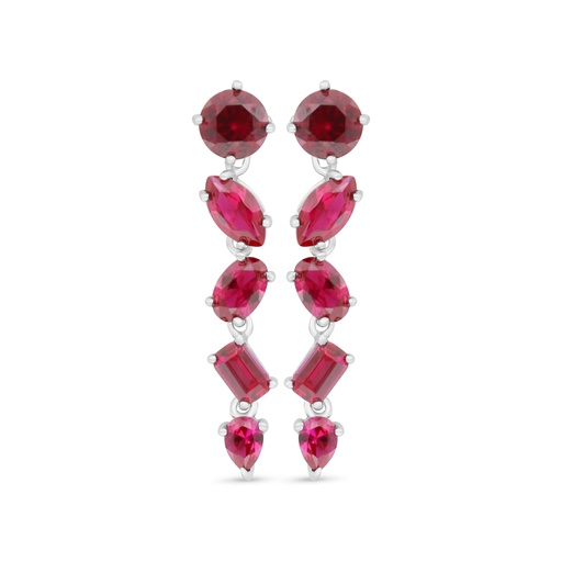 [EAR01RUB00WCZC513] Sterling Silver 925 Earring Rhodium Plated Embedded With Ruby Corundum And White Zircon