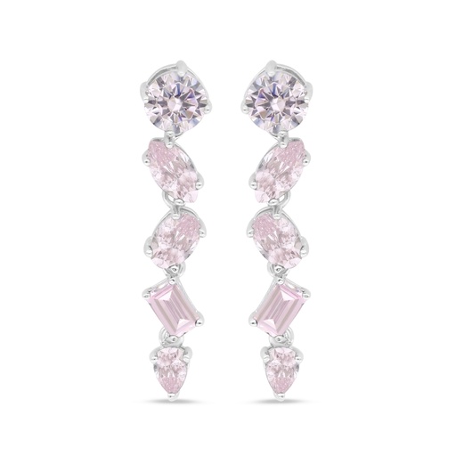 [EAR01PIK00WCZC513] Sterling Silver 925 Earring Rhodium Plated Embedded With pink Zircon And White Zircon