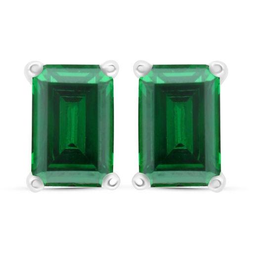 [EAR01EMR00000C514] Sterling Silver 925 Earring Rhodium Plated Embedded With Emerald Zircon 