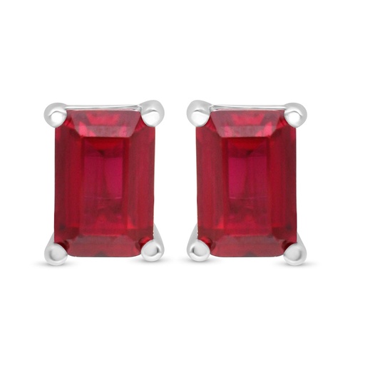 [EAR01RUB00000C514] Sterling Silver 925 Earring Rhodium Plated Embedded With Ruby Corundum 