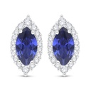 Sterling Silver 925 Earring Rhodium Plated Embedded With Sapphire Corundum And White Zircon