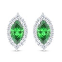 Sterling Silver 925 Earring Rhodium Plated Embedded With Emerald Zircon And White Zircon
