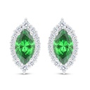 Sterling Silver 925 Earring Rhodium Plated Embedded With Emerald Zircon And White Zircon