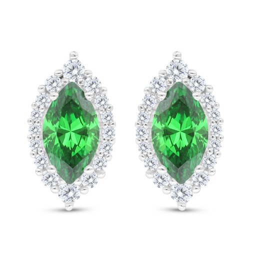 [EAR01EMR00WCZC515] Sterling Silver 925 Earring Rhodium Plated Embedded With Emerald Zircon And White Zircon