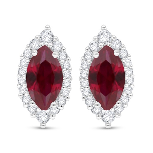 [EAR01RUB00WCZC515] Sterling Silver 925 Earring Rhodium Plated Embedded With Ruby Corundum And White Zircon