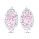 Sterling Silver 925 Earring Rhodium Plated Embedded With pink Zircon And White Zircon