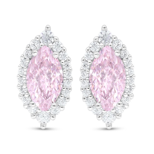 [EAR01PIK00WCZC515] Sterling Silver 925 Earring Rhodium Plated Embedded With pink Zircon And White Zircon