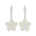 Sterling Silver 925 Earring Rhodium Plated Embedded With Yellow Diamond And White Zircon