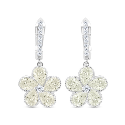 [EAR01CIT00WCZC516] Sterling Silver 925 Earring Rhodium Plated Embedded With Yellow Diamond And White Zircon