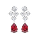 Sterling Silver 925 Earring Rhodium Plated Embedded With Ruby Corundum And White Zircon